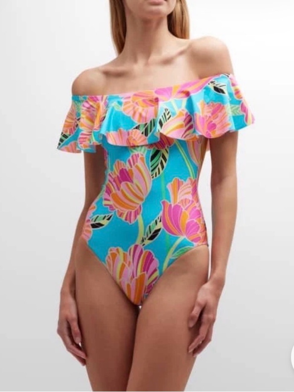 Trina Turk Poppy Ruffle Bandeau One Piece Swim Sit 10